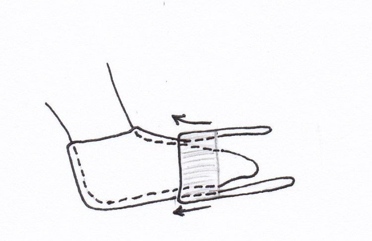 Step 2 of 3 for donning compression stockings